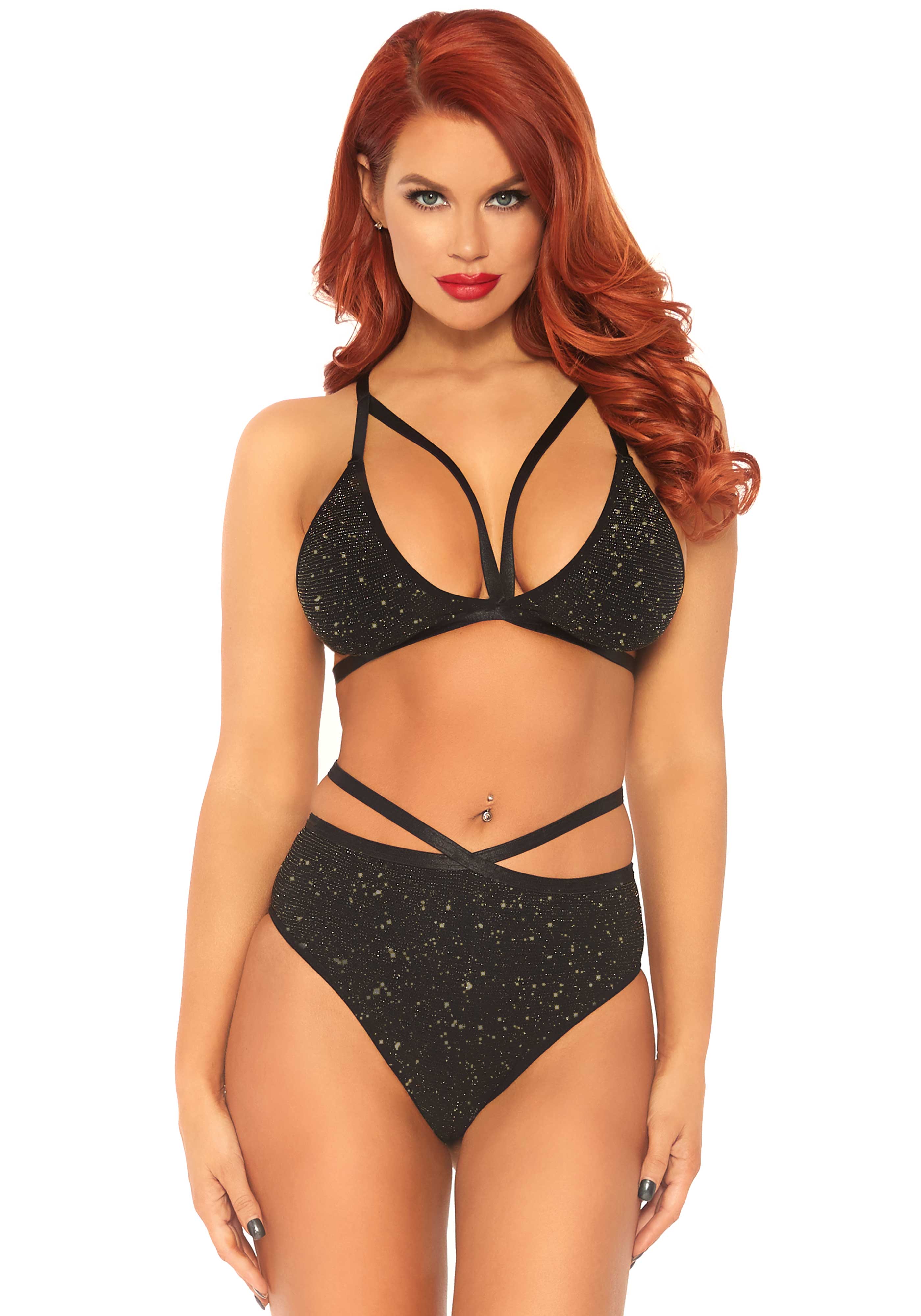 Leg Avenue Lurex Σετ Εσωρούχων – Μαύρο