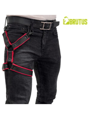 BRUTUS Leather Leg Harness Black-Red