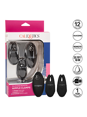 Calexotics - Recharchable Silicone Remote Nipple Clamps - Black