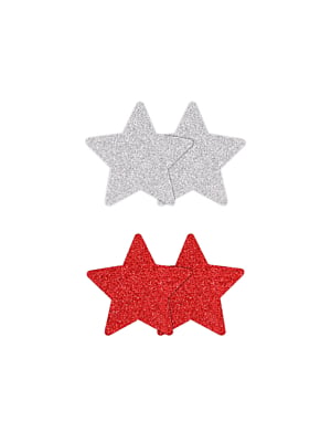 NS Novelties Pretty Pasties Glitter Stars Black/Gold 2 Pair - Red