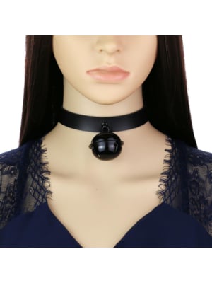 Black Bell Leather BDSM Collar Black