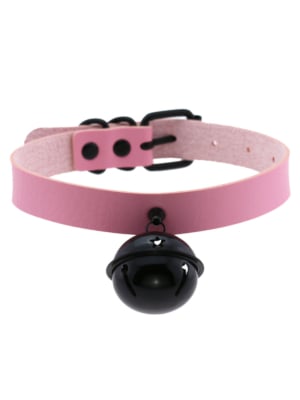 Black Bell Leather BDSM Collar Pink