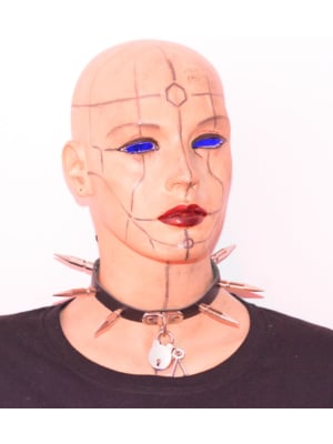 1 ROW LARGE SPIKE AND PADLOCK LEATHER CHOCKER - Black