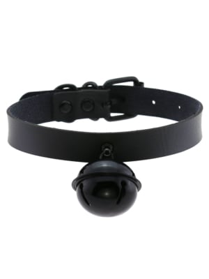 Black Bell Leather BDSM Collar Black
