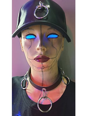 HANDMADE FETISH LEATHER CHOKER BLACK WITH 3 RINGS