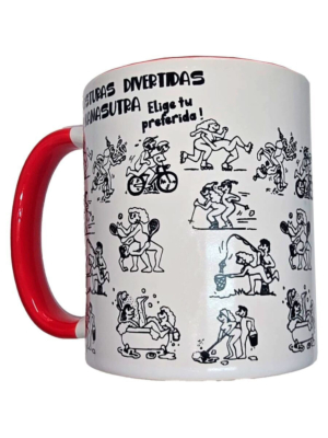 Diablo Picante - White kamasutra positions mug with red handle 370 ml