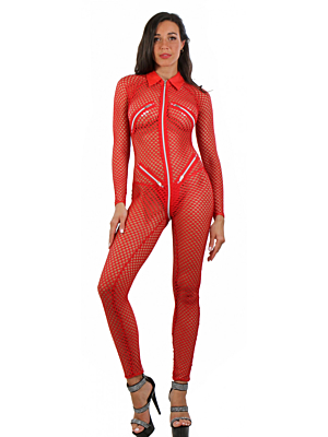 Festival Fashion Catsuit with five zips Red - S / M