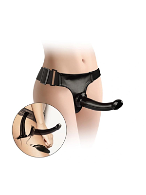 Black Magic Double Strap-on Harness W/ Vibration 17'8 Cm Black