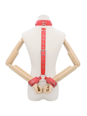 3-in-1 SM Bondage Set with Collar and Handcuffs Red