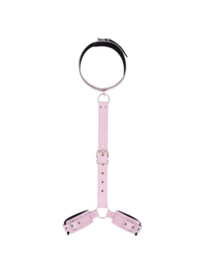 3-in-1 SM Bondage Set with Collar and Handcuffs Pink