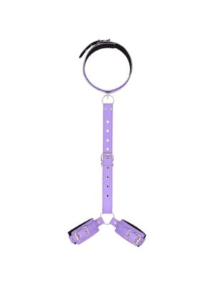 3-in-1 SM Bondage Set with Collar and Handcuffs Purple