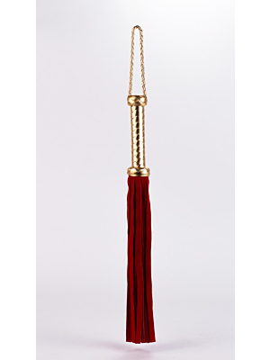 Flogger with Metallic Leather Handle and Suede Leather Tails Red 18"