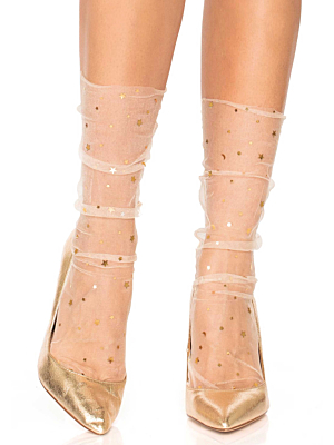 Tulle Star and moons socks - White