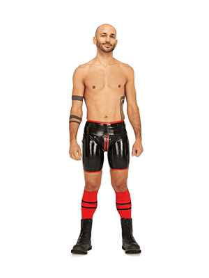 Mister B Rubber Short Chaps Reversible Black Red-M