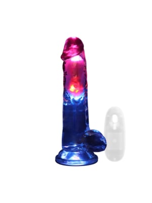 RealRock LED Vibrating Straight Cock with Balls 20 cm – Transparent