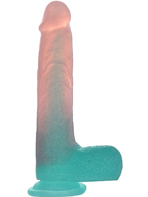 Ρεαλιστικό Ομοίωμα Πέους Glitter Liquid Silicone Dildo 22 cm - Ροζ / Τιρκουάζ