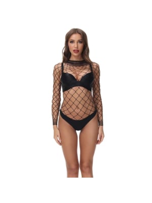 Body Turtleneck Fishnet Teddy Black S-L