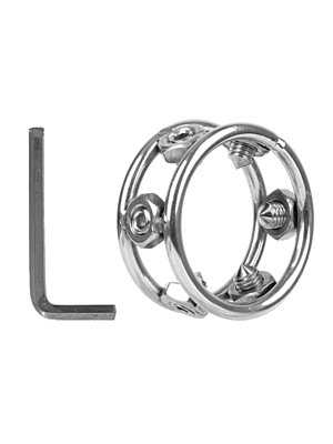 Penis Ring with Screws Large, Metal - Silver