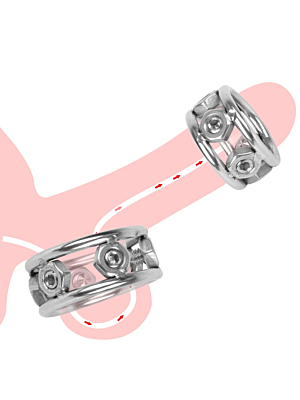 Penis Ring with Screws Large, Metal - Silver