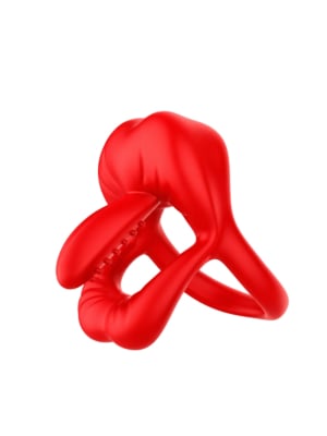 Big Mouth Vibrating Cock Ring with Ribbed Stimulator – 9 Functions – Red