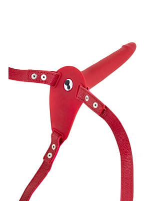 Simple Strap-On Ζώνη με Δονούμενο Dildo (Red) - Fetish Tentation
