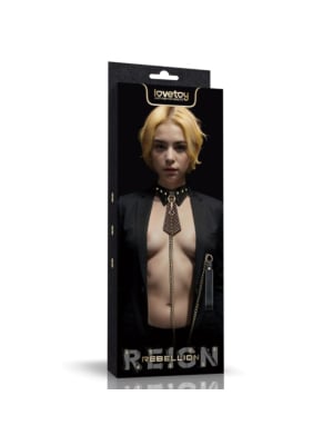 Rebellion Reign Collar with Leash, Black/Brown