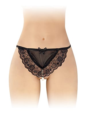 Black apron thong with pearls - OS