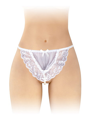 White apron thong with pearls - OS