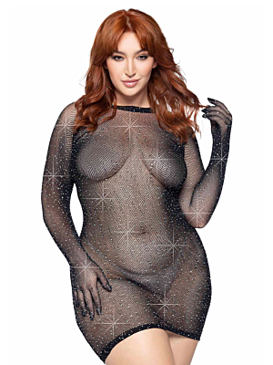 Rhinestone gloved mini dress +
