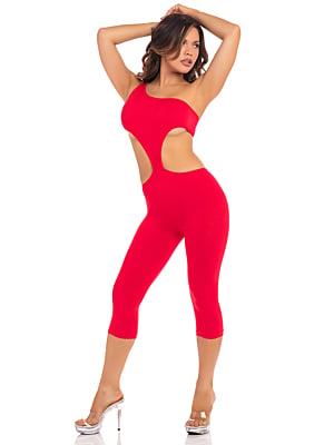 ONE SHOULDER CROPPED CATSUIT RED M/L