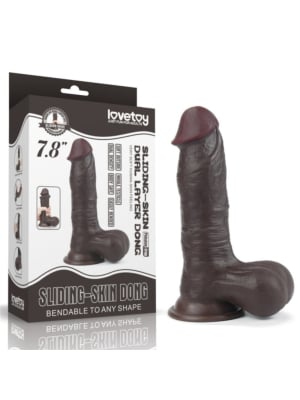 Ρεαλιστικό Ομοίωμα Πέους Sliding Skin Dual Layer Dong με Όρχεις 19.5 cm (Brown) - Lovetoy