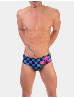 80S Flower Swim Brief - Black/White