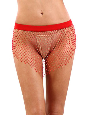 Net miniskirt with rhinestones - Red - OS