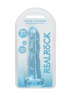 Μη Ρεαλιστικό Ομοίωμα Πέους Crystal Clear Dildo 18 cm με Ραβδώσεις και Βάση Βεντούζας (Μπλε) - Shots Media