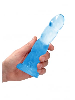 Μη Ρεαλιστικό Ομοίωμα Πέους Crystal Clear Dildo 18 cm με Ραβδώσεις και Βάση Βεντούζας (Μπλε) - Shots Media - Αδιάβροχο Cock