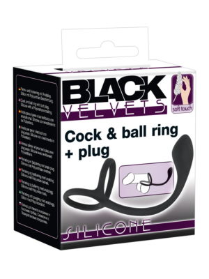 Black Velvets Cock & Ball Ring + Plug