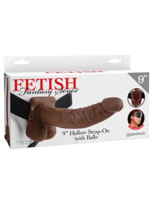 Fetish Fantasy 9" Hollow Strap-On with Balls Brown