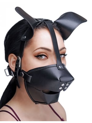 Puppy Play Mask With Ball Gag - Black