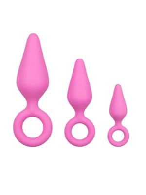 Pink Buttplugs With Pull Ring - Set