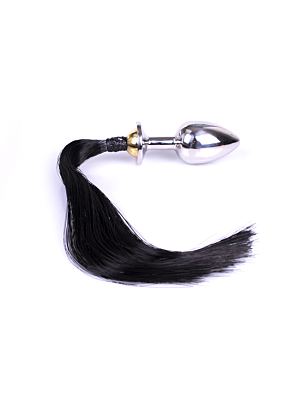 Kiotos Butt Plug with Black Horsetail - Ατσάλινη Πρωκτική Σφήνα με Αλογοουρά