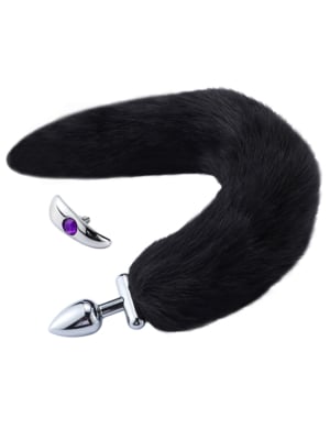Πρωκτική Σφήνα Kiotos Screwed Fox Tail Butt Plug - Μαύρη - Ουρά Αλεπούς