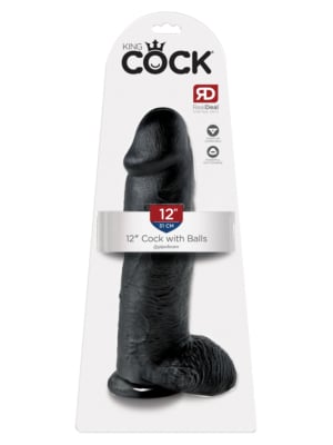 King Cock 12in Cock with Balls Black