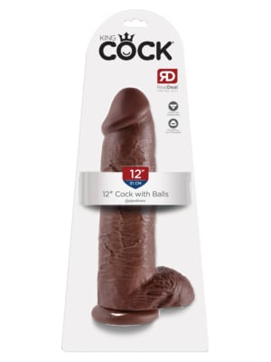 King Cock 12in Cock with Balls Brown
