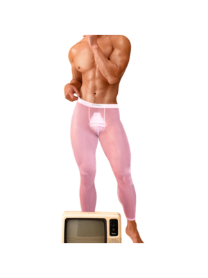 Men's Ultra-thin Transparent Breathable Sexy Leggings Pink-L
