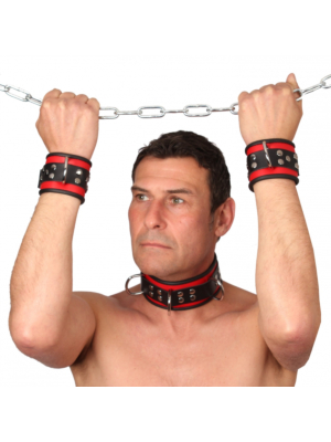 Leather handcuff - Red/ Black