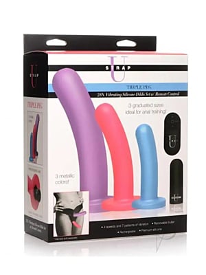 Strap-U Triple Peg 28X Vibrating Silicone Dildo Set w/ Remote