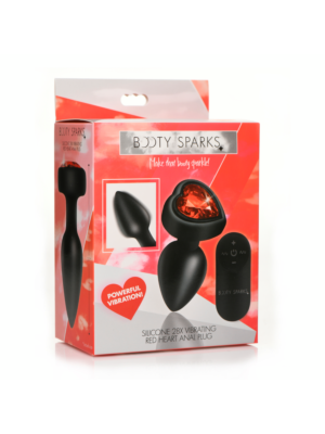 28X Silicone Vibrating Red Heart Anal Plug with Remote - Small
