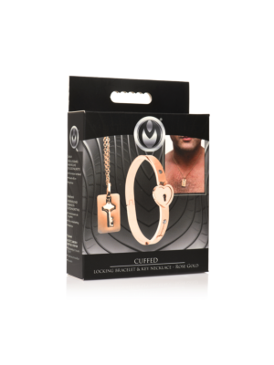 XR Brands Cuffed Locking Bracelet and Key Necklace - Rose Gold