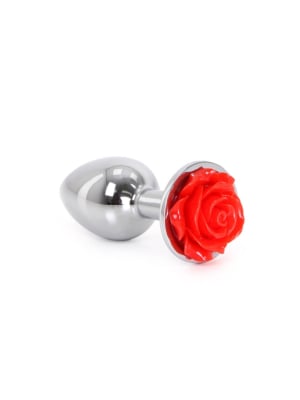 Kiotos Butt Plug with Red Rose - Πρωκτική Σφήνα Αλουμινίου με Κόσμημα