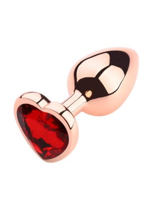 Rose Gold Anal Plug With Heart Diamond M·Diamond Color-Red